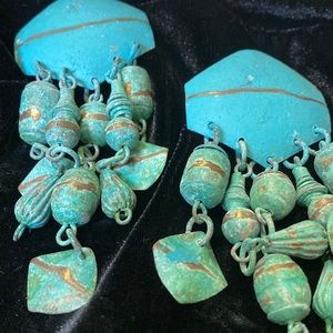 FINAL PRICE 
Turquoise Brushed Metal Earrings